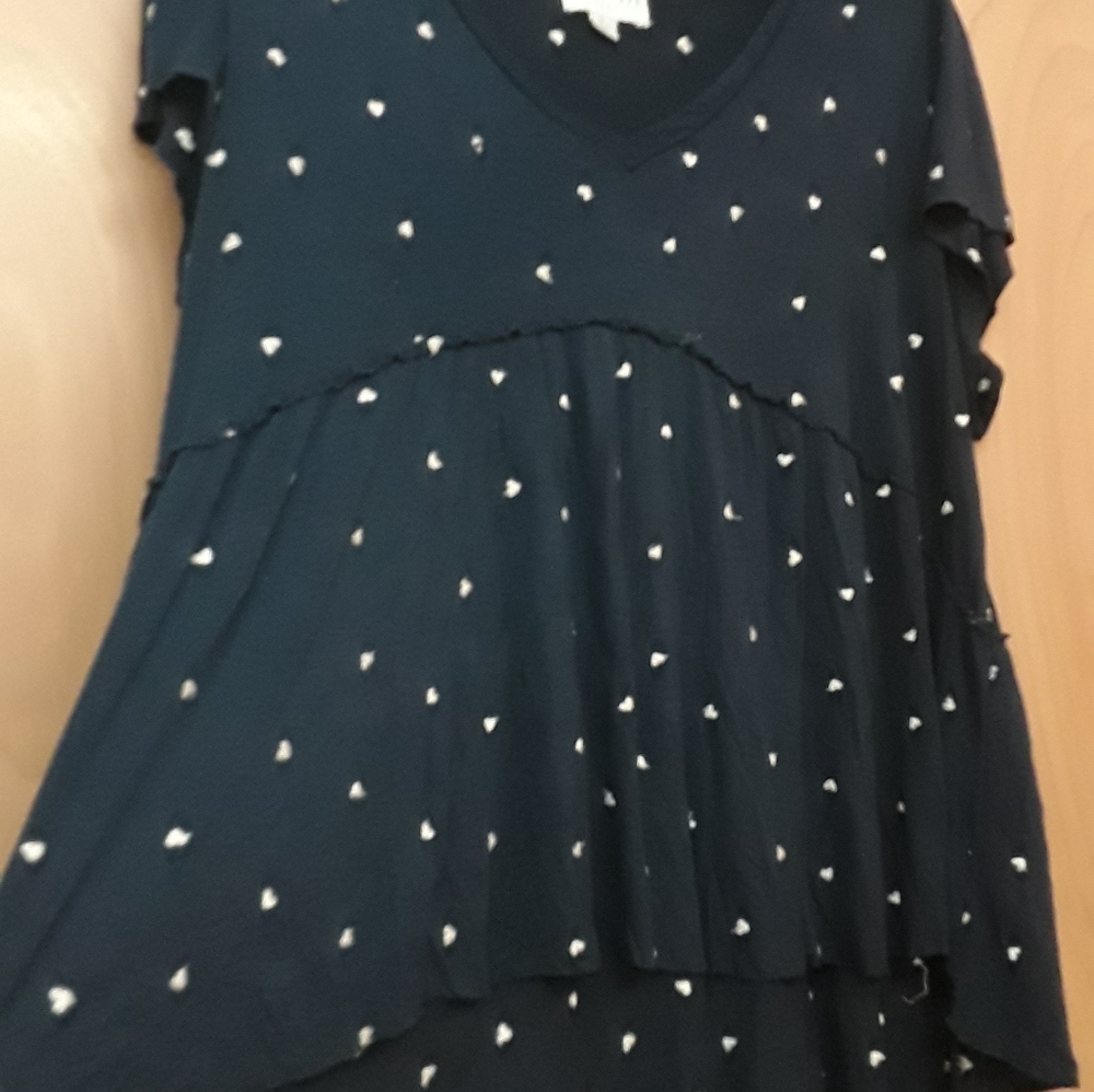 Jun Ivy Blue Heart Peplum Top L